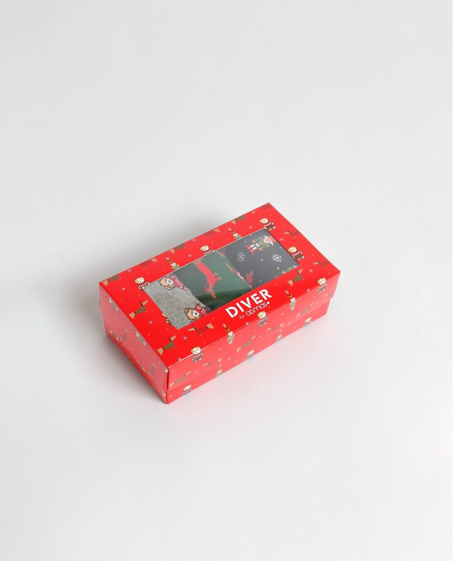 ADMAS Calcetín Mediano Diver Christmas para Hombre, (Caja de 3 unidades) PACK FANTASIA