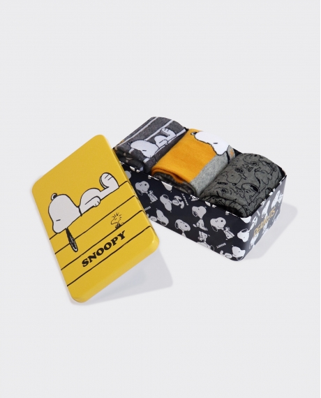 PEANUTS Calcetín Mediano Yellow Snoopy para Hombre, (Caja de 3 unidades) PACK-COLOR 2