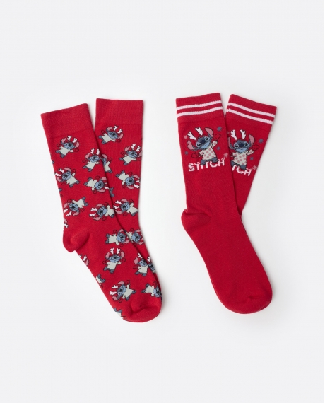 DISNEY Calcetín Stitch Happy Holidays Unisex, (Pack 2 pares / Caja de 12 packs) PACK FANTASIA