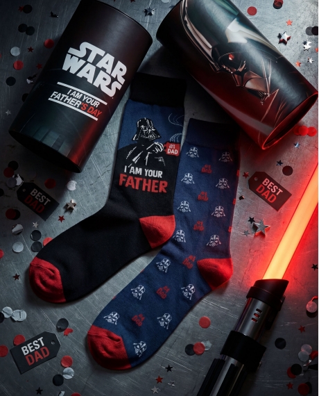 STAR WARS Calcetines Father Bote Metal Regalo para Hombre, (Pack 2 pares / Caja de 12 packs) PACK FANTASIA 2