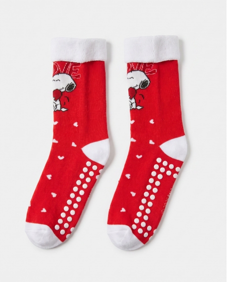 PEANUTS Calcetín Antideslizante Love Snoop para Mujer, (Caja de 6 pares) ROJO