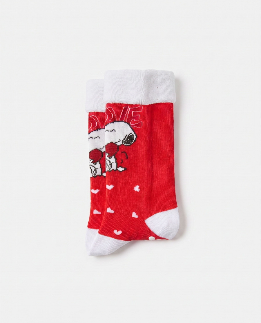 PEANUTS Calcetín Antideslizante Love Snoop para Mujer, (Caja de 6 pares) ROJO