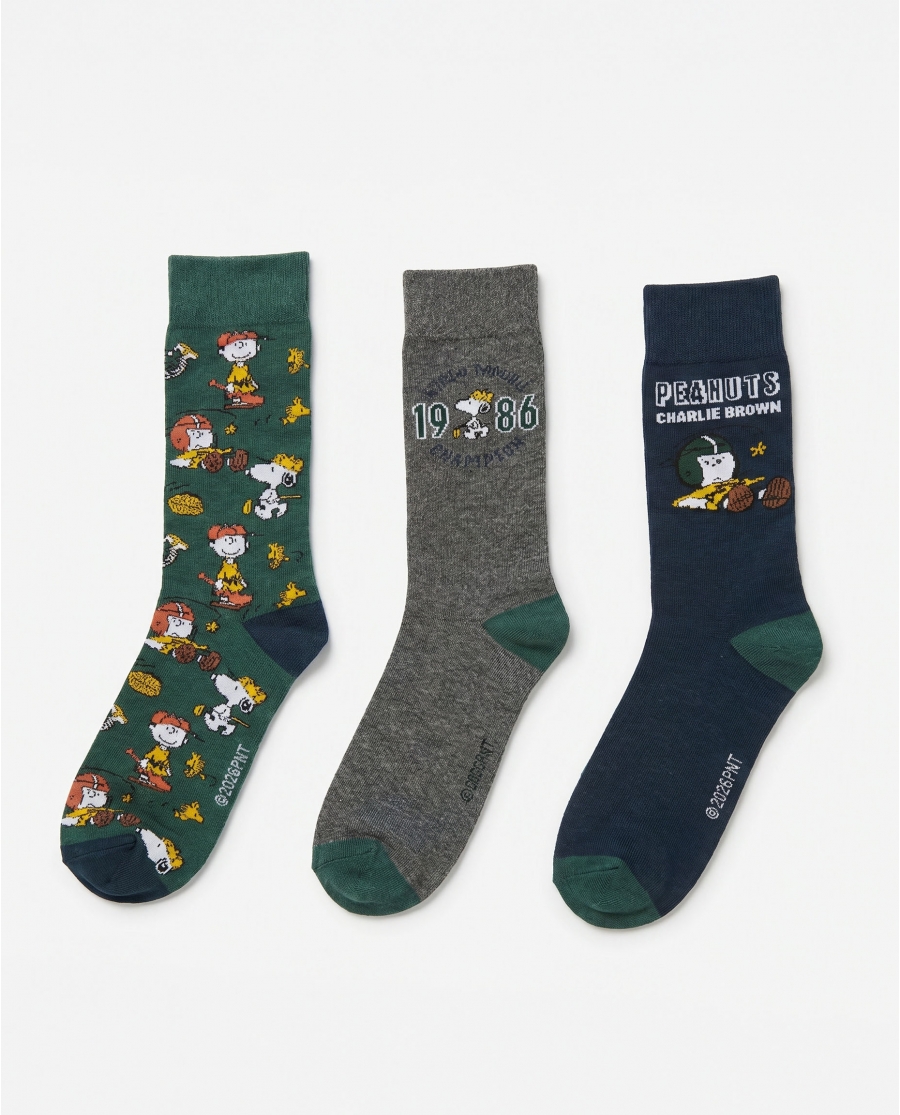 PEANUTS Calcetín de Caña Normal Winter Sports para Hombre, (Pack de 3 pares) PACK FANTASIA