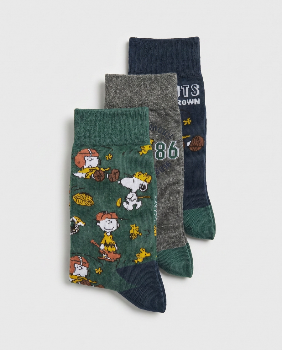 PEANUTS Calcetín de Caña Normal Winter Sports para Hombre, (Pack de 3 pares) PACK FANTASIA