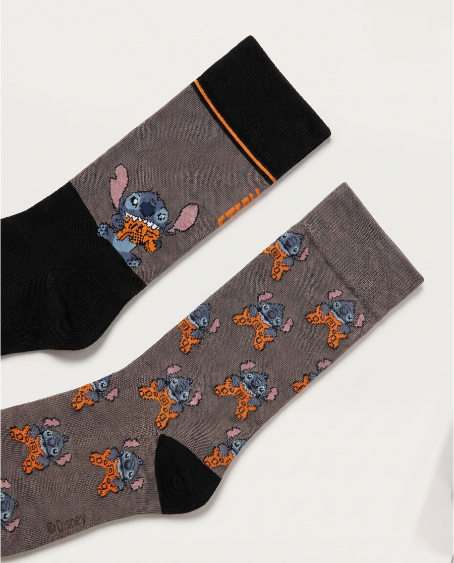 DISNEY Calcetín de Caña Normal Stitch Arcade para Hombre, (Caja de 6 pares) SURTIDO