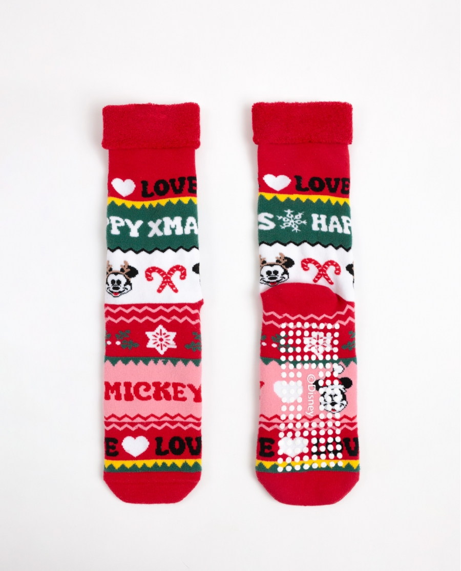 DISNEY Calcetín Antideslizante Xmas para Mujer ROJO