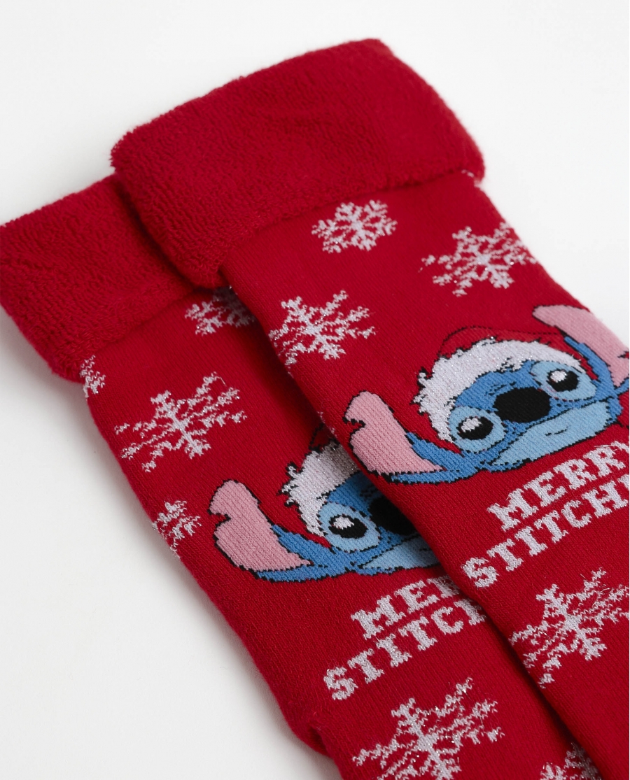 DISNEY Calcetín Antideslizante Stitchmas para Mujer ROJO