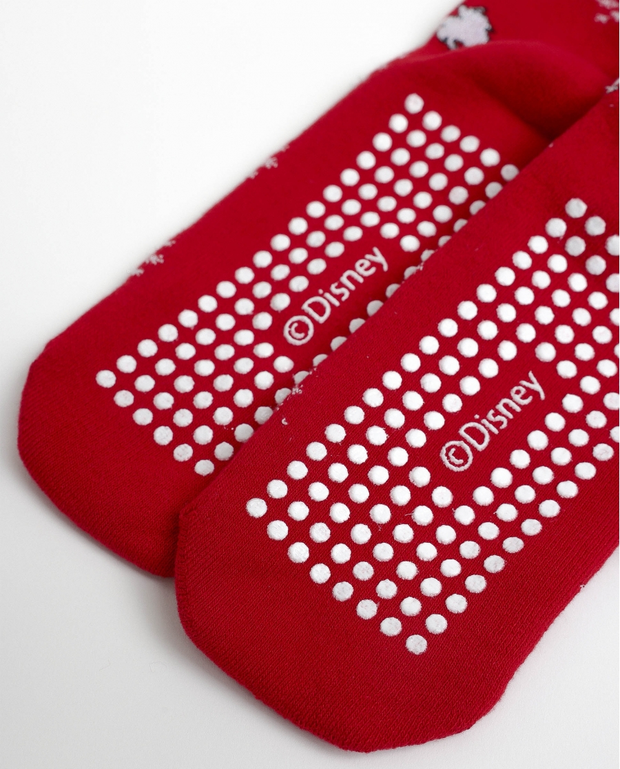 DISNEY Calcetín Antideslizante Stitchmas para Mujer ROJO