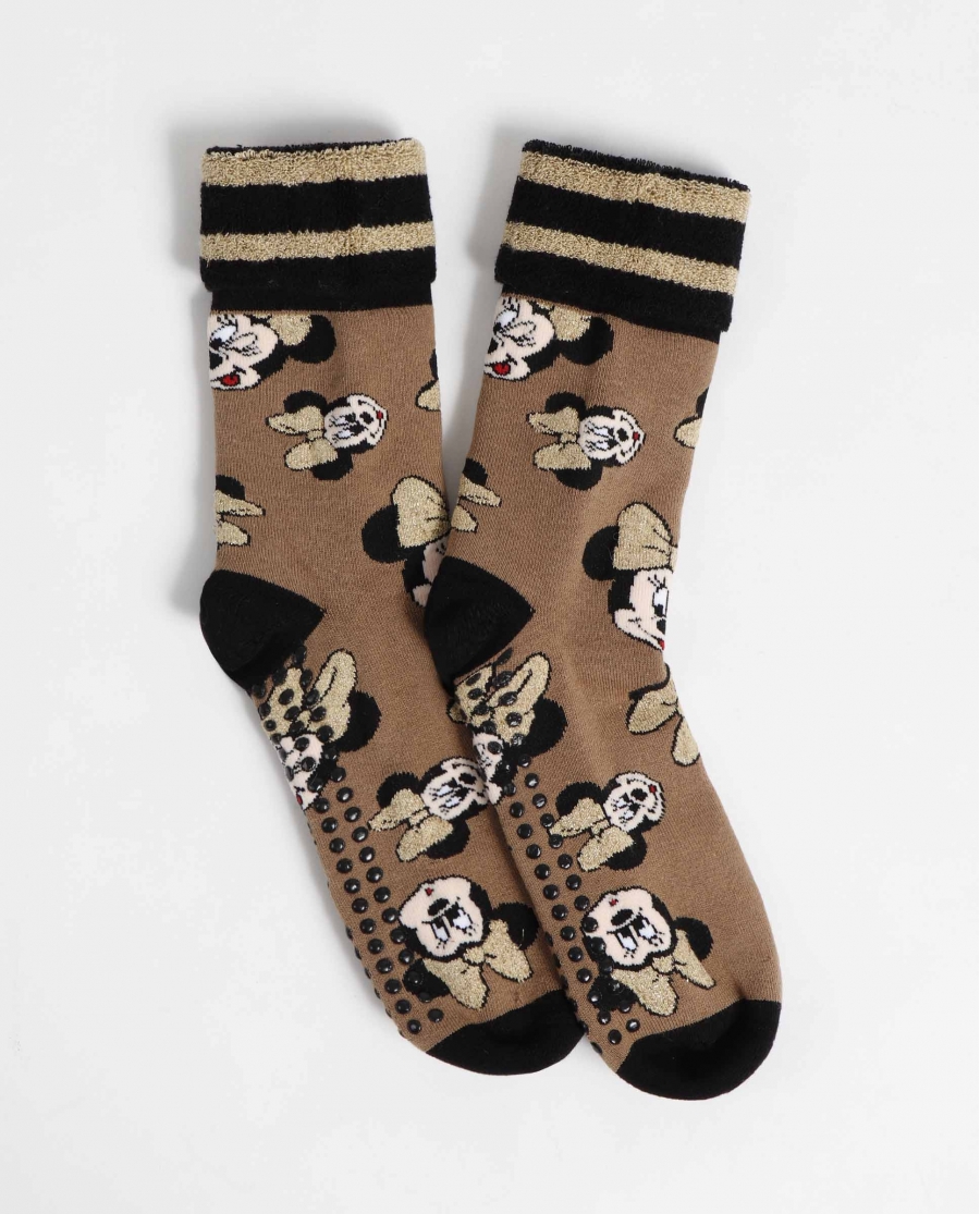 DISNEY Calcetín Antideslizante Small Faces para Mujer CAMEL