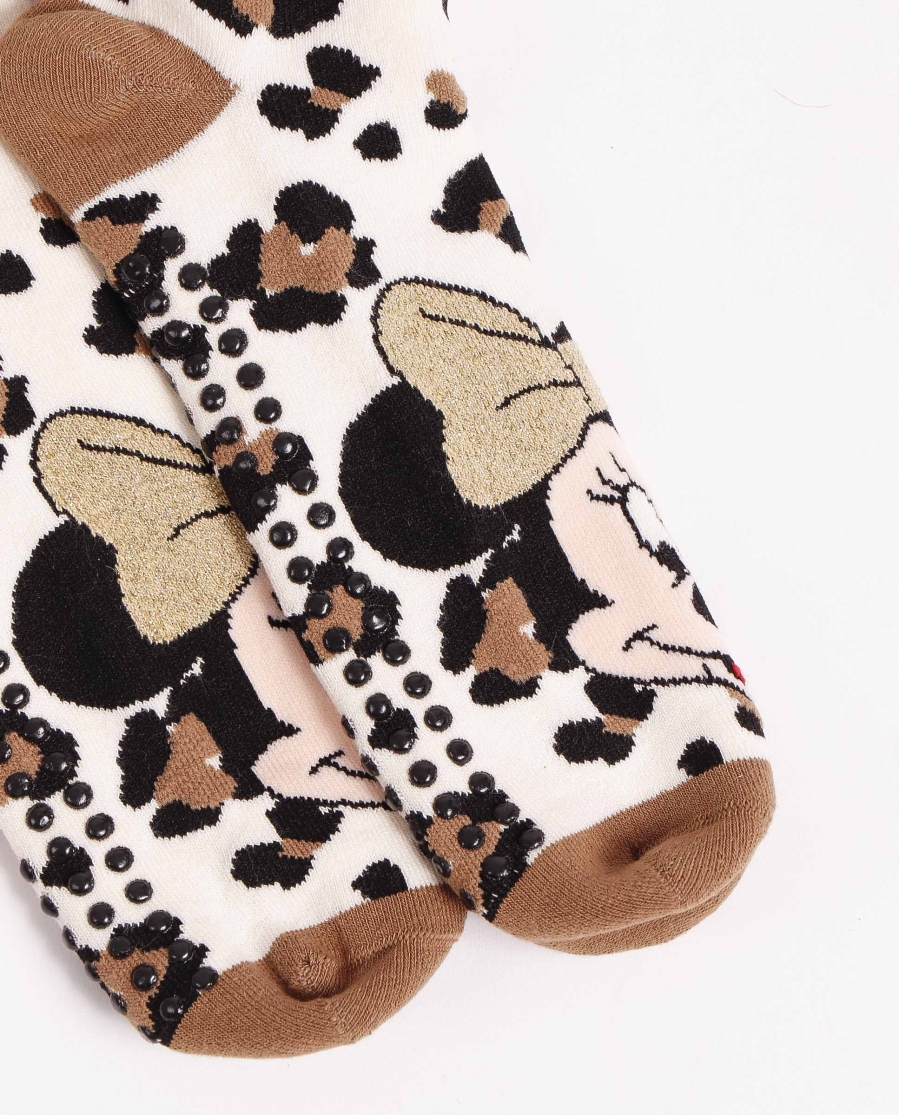 DISNEY Calcetín Antideslizante Minnie Leopard para Mujer CAMEL