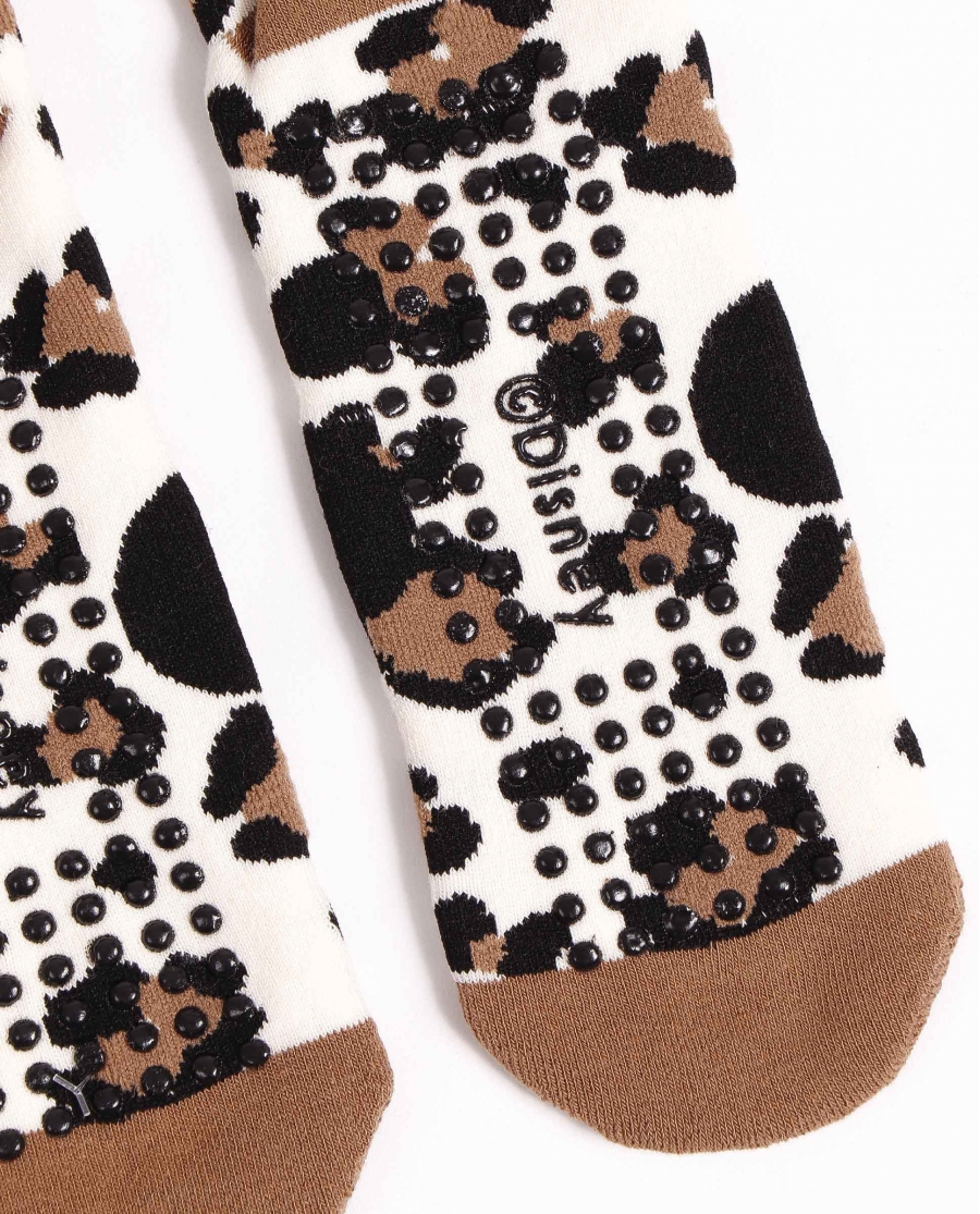 DISNEY Calcetín Antideslizante Minnie Leopard para Mujer CAMEL