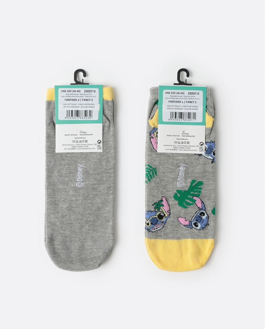 DISNEY Calcetín Tobillero Tropical Stitch para Mujer, (Caja de 6 pares) SURTIDO