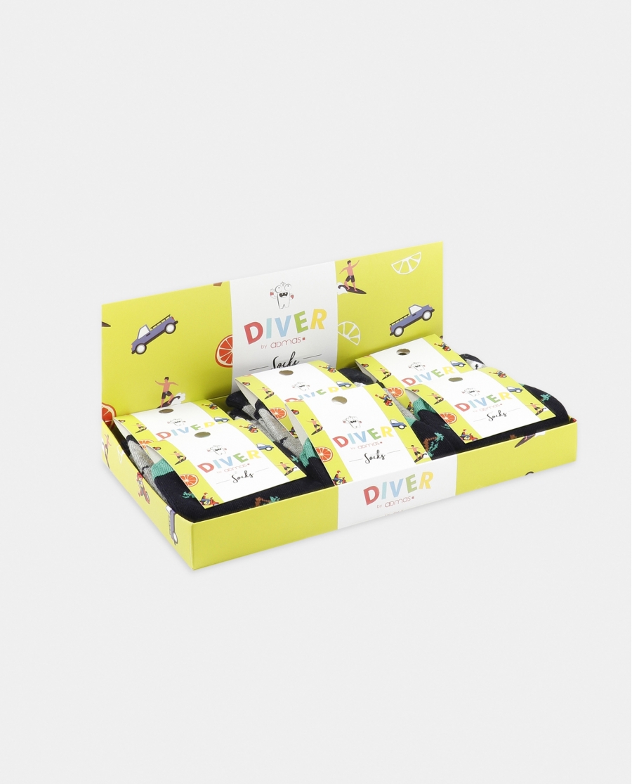 DIVER Calcetín Tobillero Beach para Hombre, (Caja de 6 unidades) SURTIDO