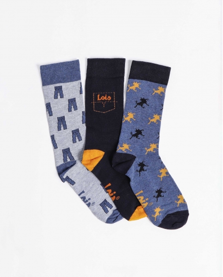 LOIS Calcetín Mediano Lois Jeans para Hombre, (Caja de 3 unidades) PACK FANTASIA