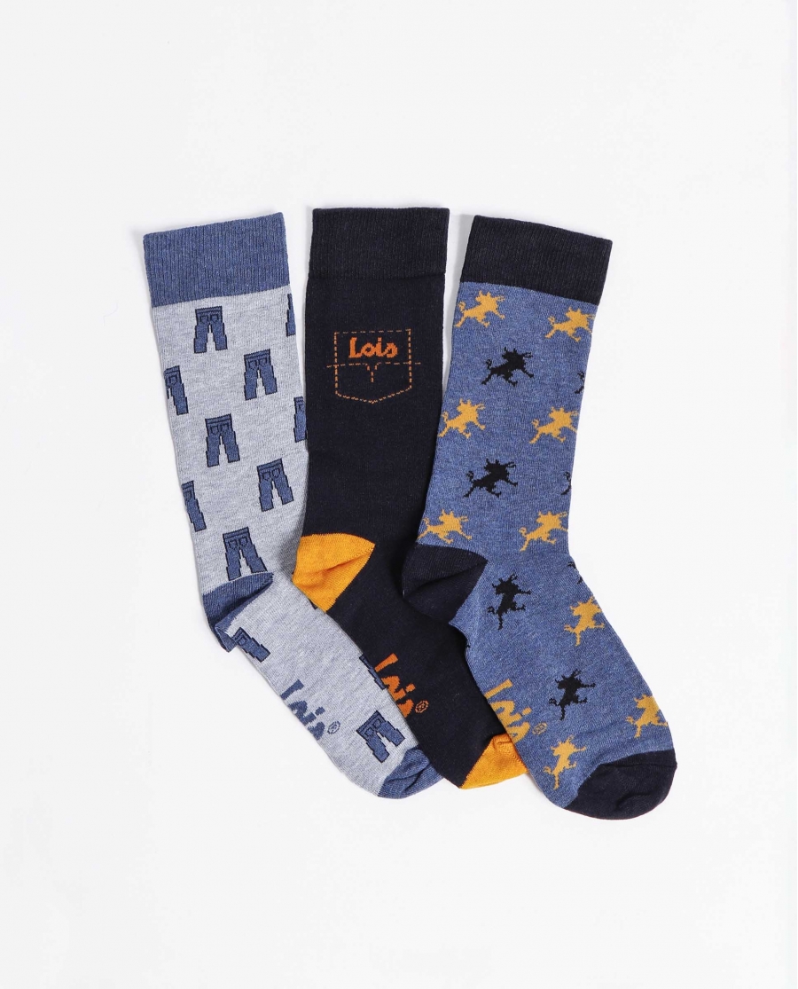 LOIS Calcetín Mediano Lois Jeans para Hombre, (Caja de 3 unidades) PACK FANTASIA