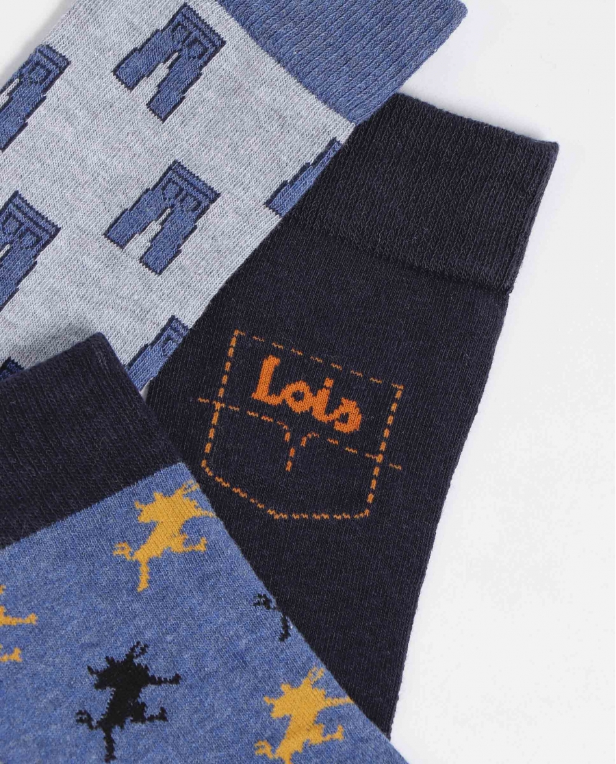 LOIS Calcetín Mediano Lois Jeans para Hombre, (Caja de 3 unidades) PACK FANTASIA