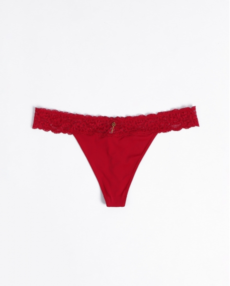 ADMAS Tanga Puntilla Cintura con Envase Regalo para Mujer ROJO RUBÍ