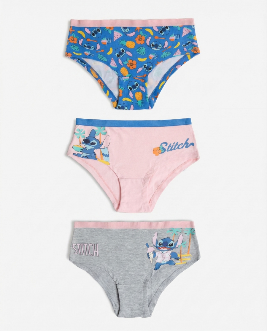 DISNEY Braga Hipster Stitch Beach para Niña (Pack 3 unidades, Caja Expositora de 3 Packs) PACK FANTASIA