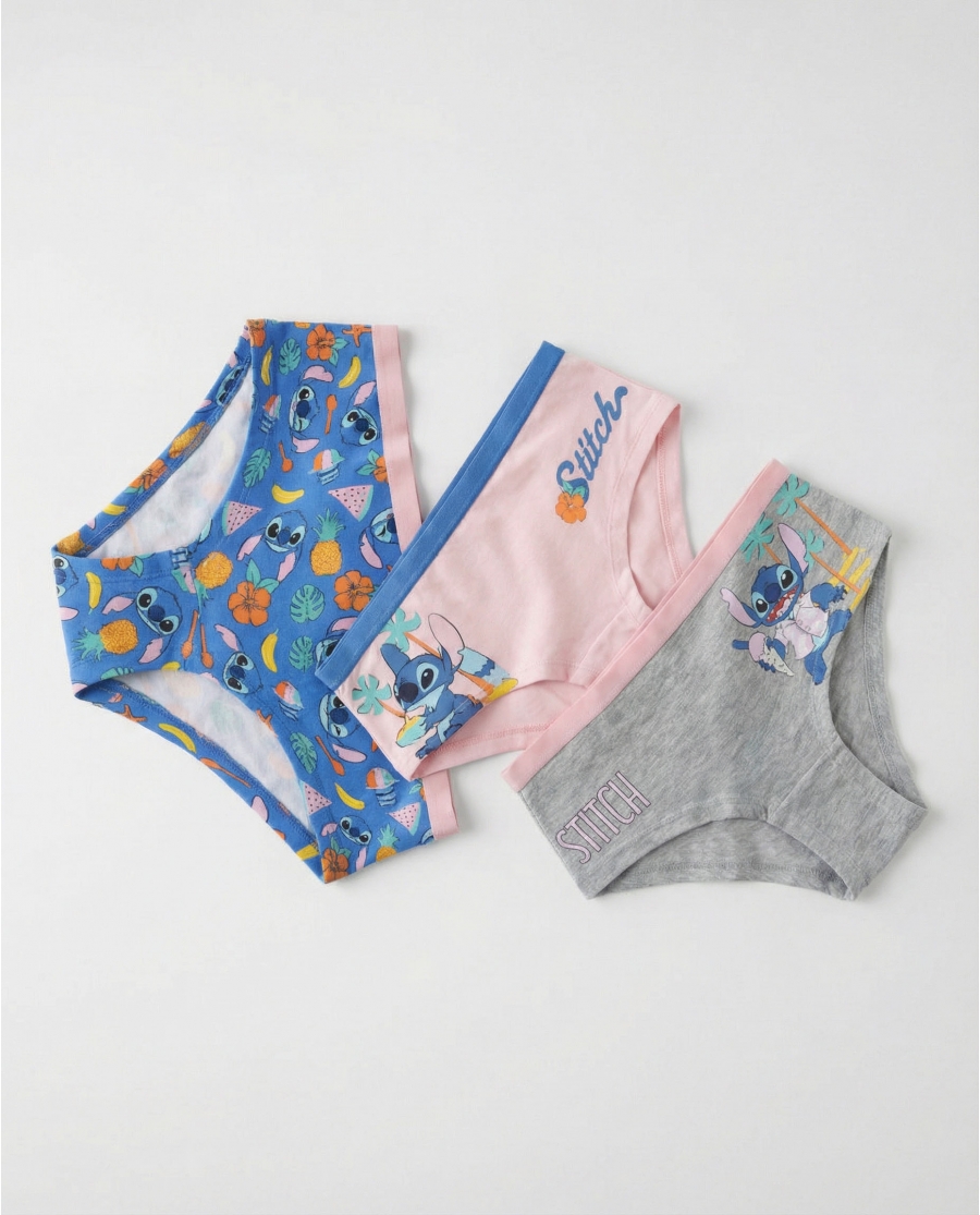 DISNEY Braga Hipster Stitch Beach para Niña (Pack 3 unidades, Caja Expositora de 3 Packs) PACK FANTASIA