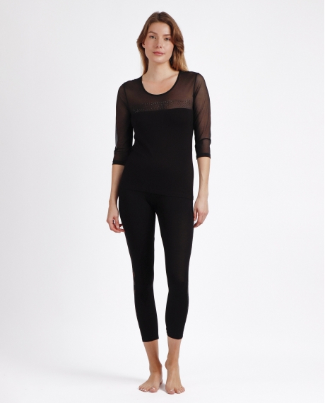 ADMAS Camiseta Manga Francesa Tul y Piedras para Mujer NEGRO