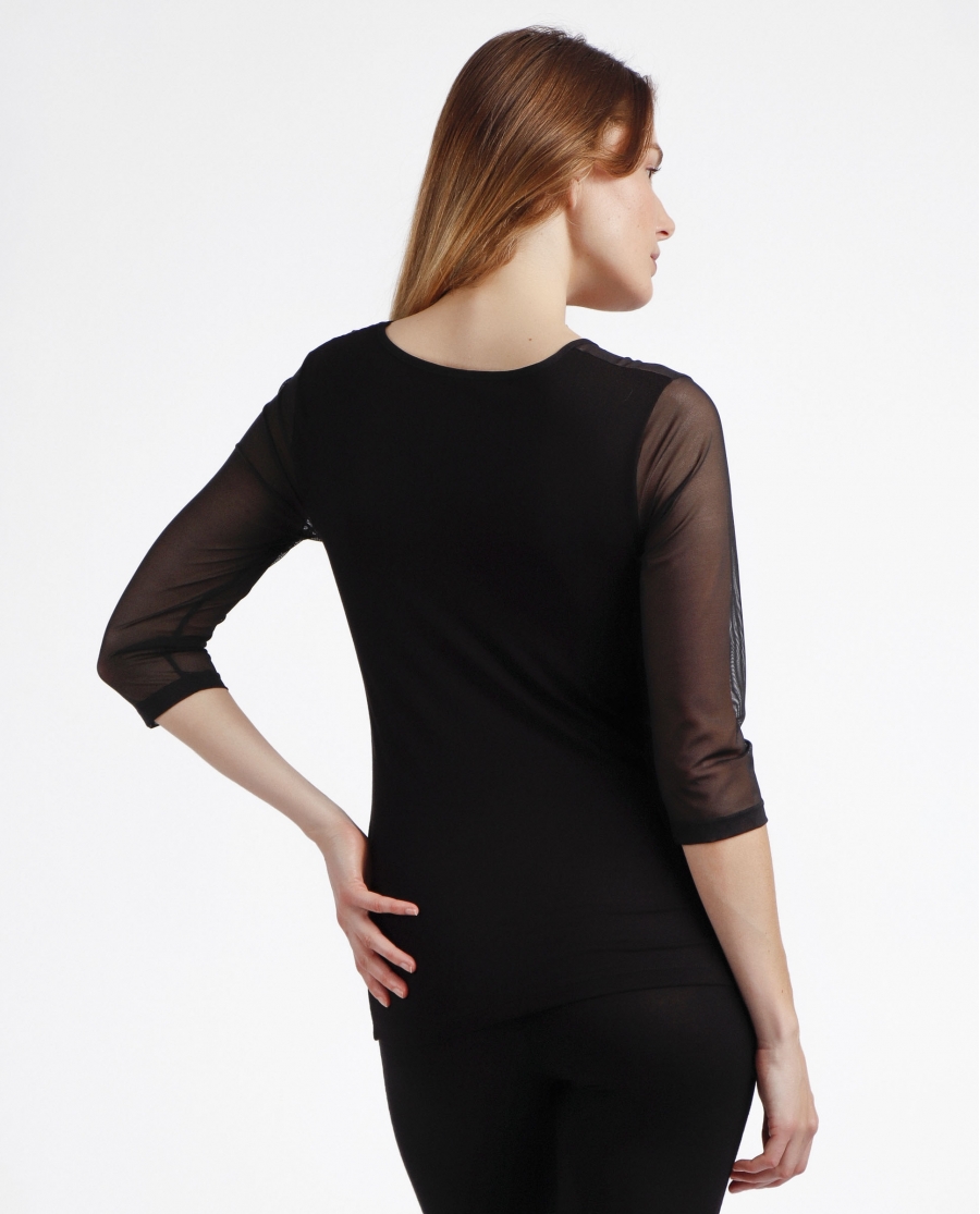 ADMAS Camiseta Manga Francesa Tul y Piedras para Mujer NEGRO