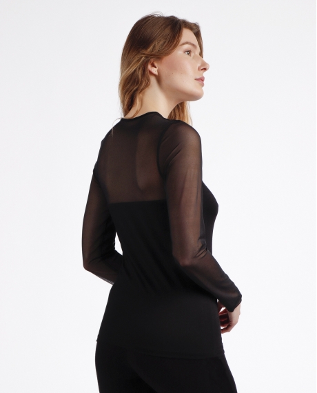 ADMAS Camiseta Manga Larga Tul Abertura para Mujer NEGRO 2