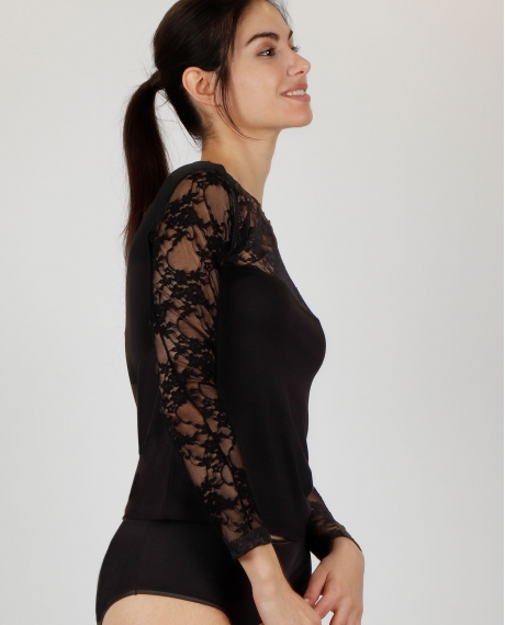 ADMAS Camiseta Blonda Manga Larga para Mujer NEGRO 2
