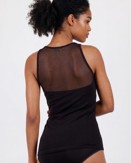 ADMAS Camiseta Blonda Sin Mangas Escote Tul para Mujer NEGRO 2