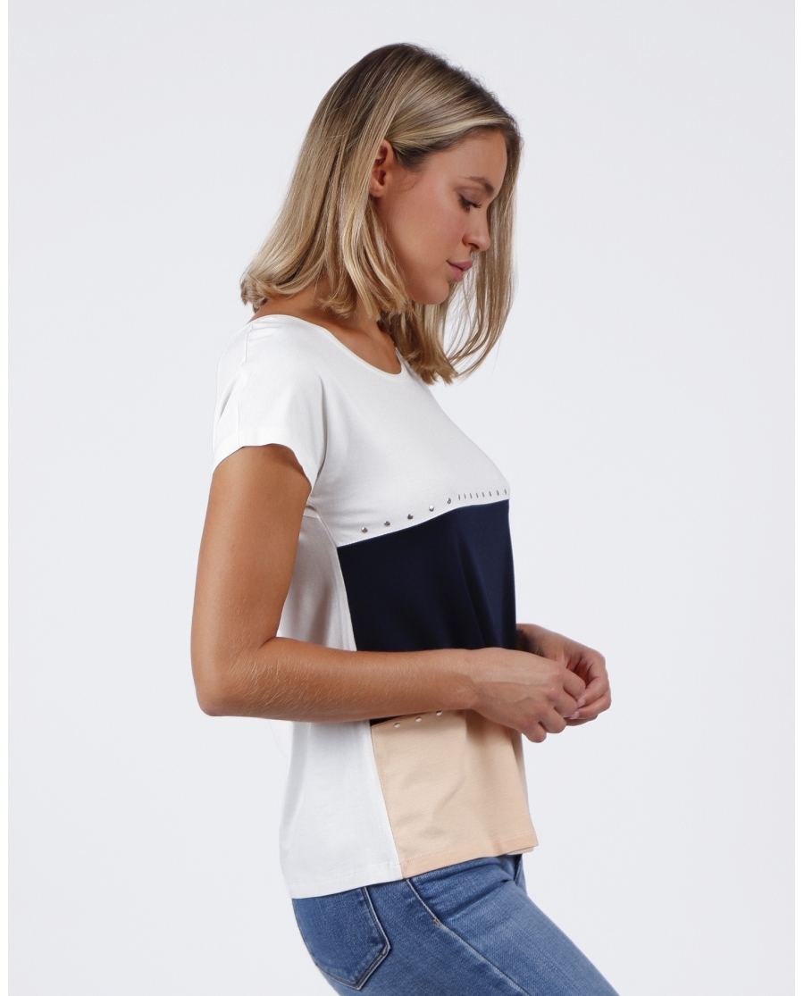 ADMAS Camiseta Manga Caída Tricolor para Mujer CRUDO