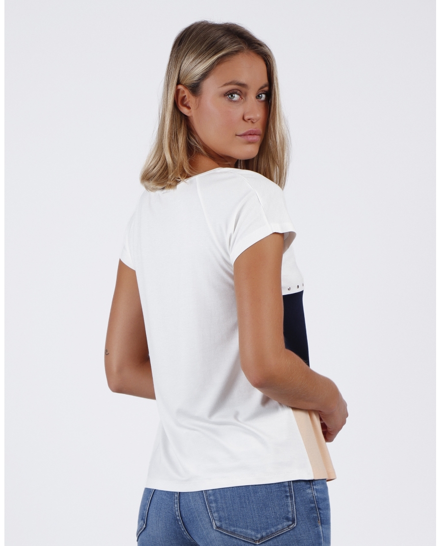ADMAS Camiseta Manga Caída Tricolor para Mujer CRUDO