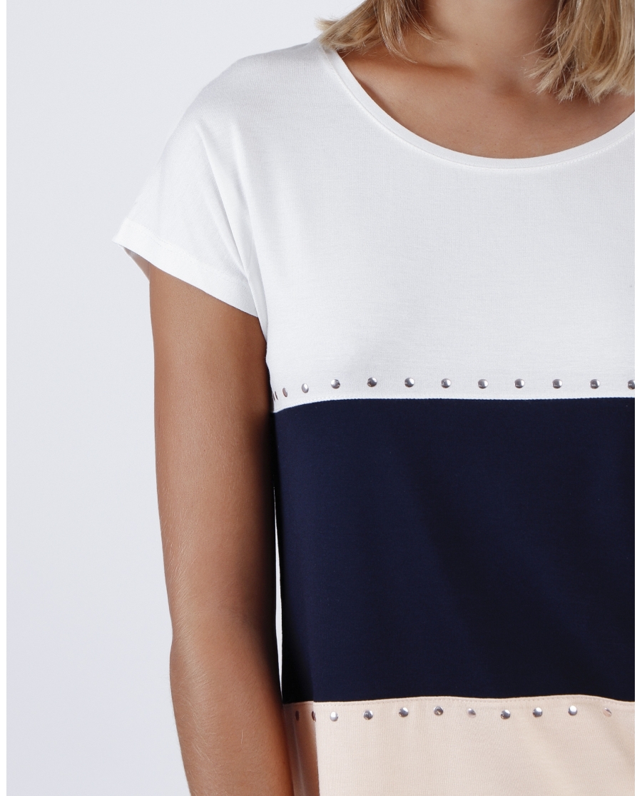 ADMAS Camiseta Manga Caída Tricolor para Mujer CRUDO