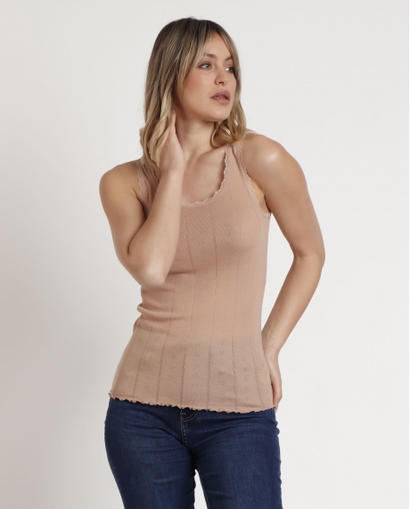 ADMAS Camiseta Tirante Canalé para Mujer BEIGE