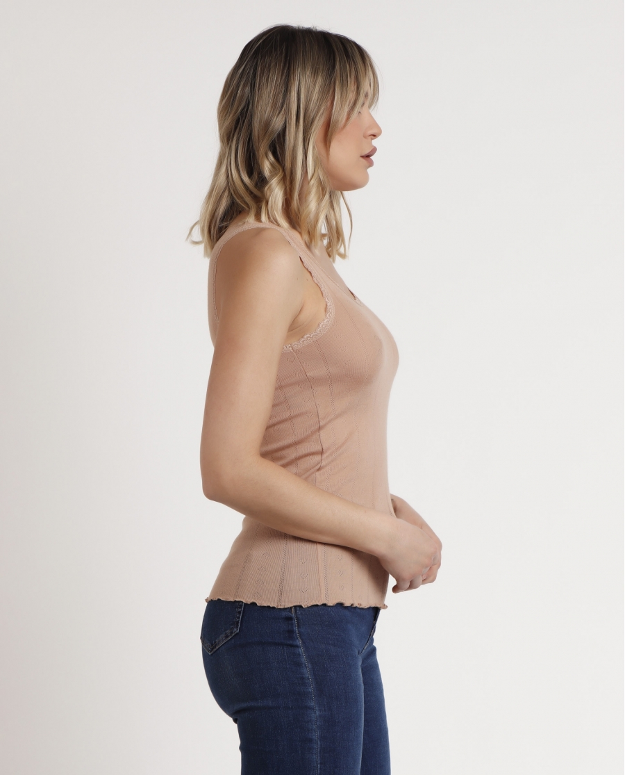 ADMAS Camiseta Tirante Canalé para Mujer BEIGE