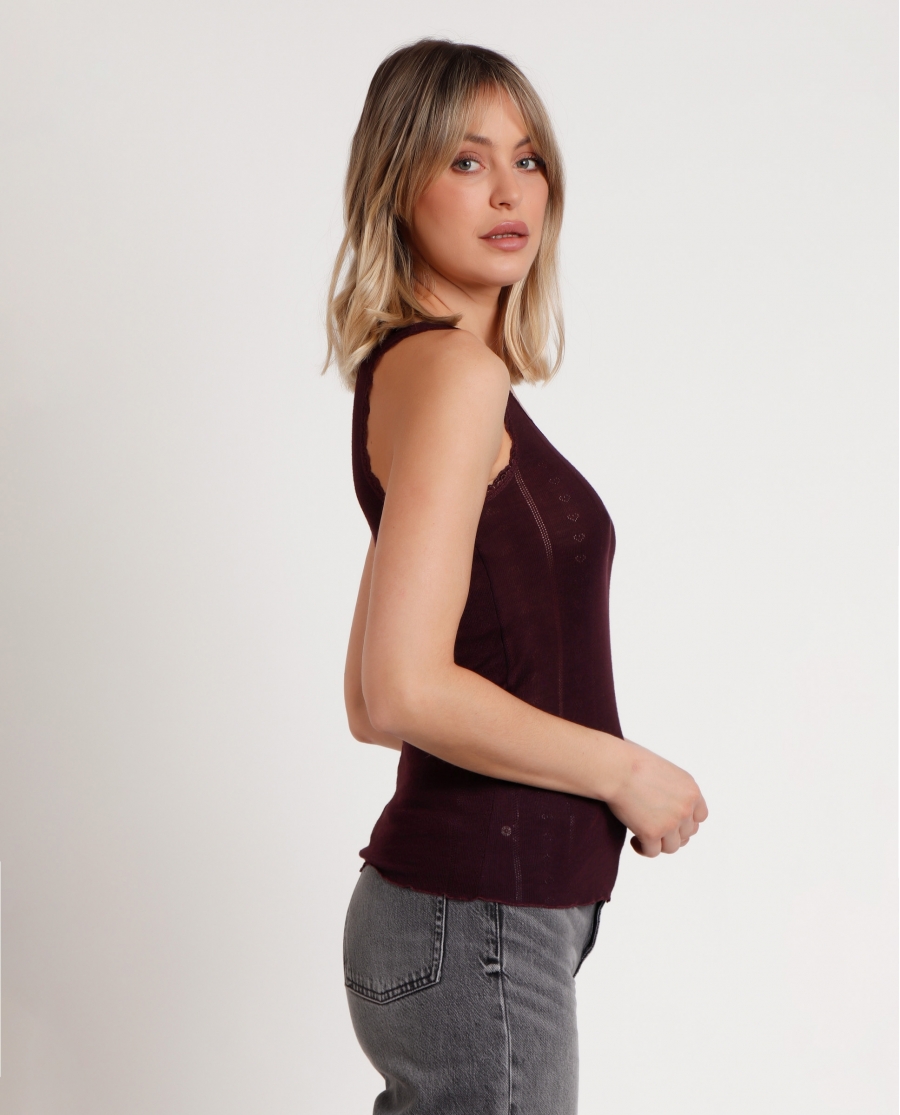 ADMAS Camiseta Tirante Canalé para Mujer BERENJENA