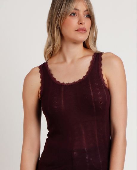 ADMAS Camiseta Tirante Canalé para Mujer BERENJENA 2