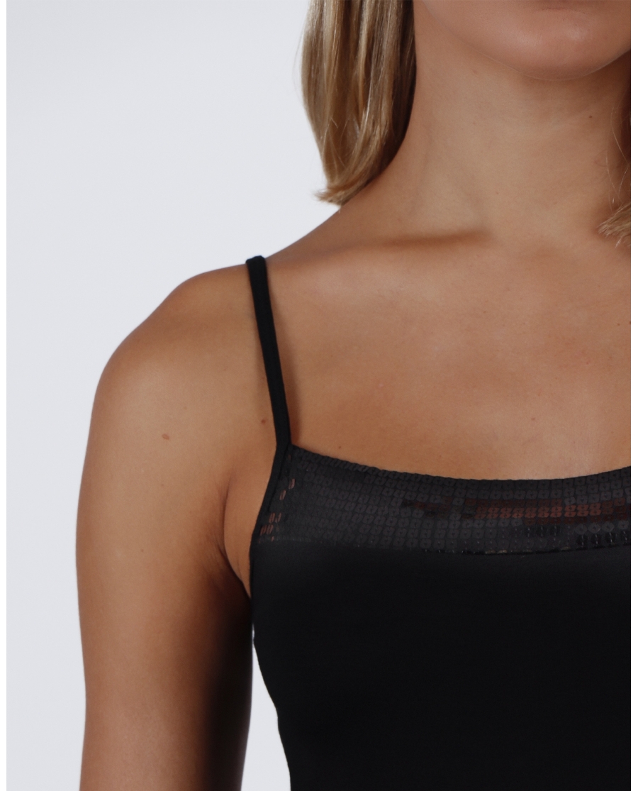 ADMAS Camiseta Tirante Escote Lentejuelas para Mujer NEGRO