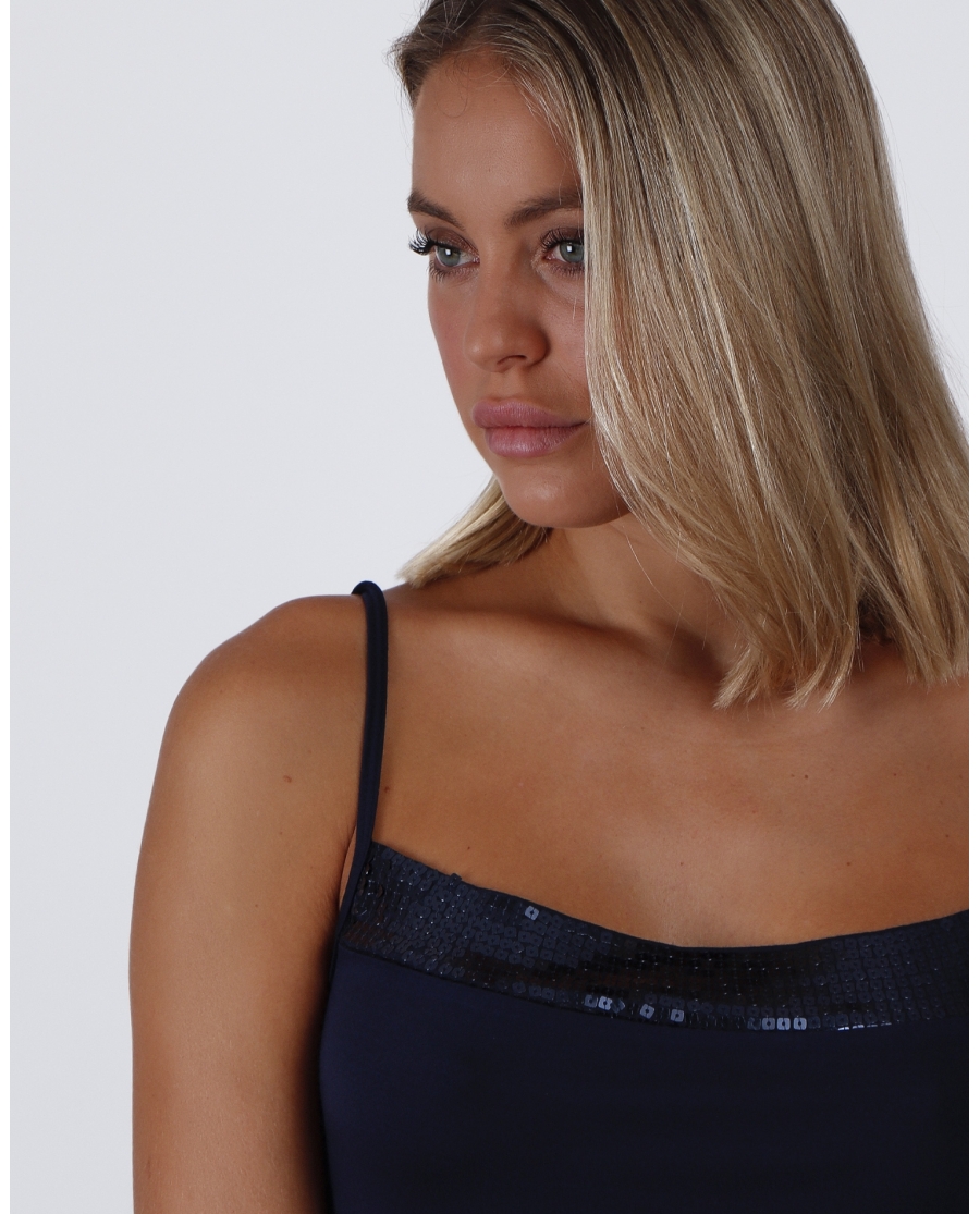 ADMAS Camiseta Tirante Escote Lentejuelas para Mujer MARINO