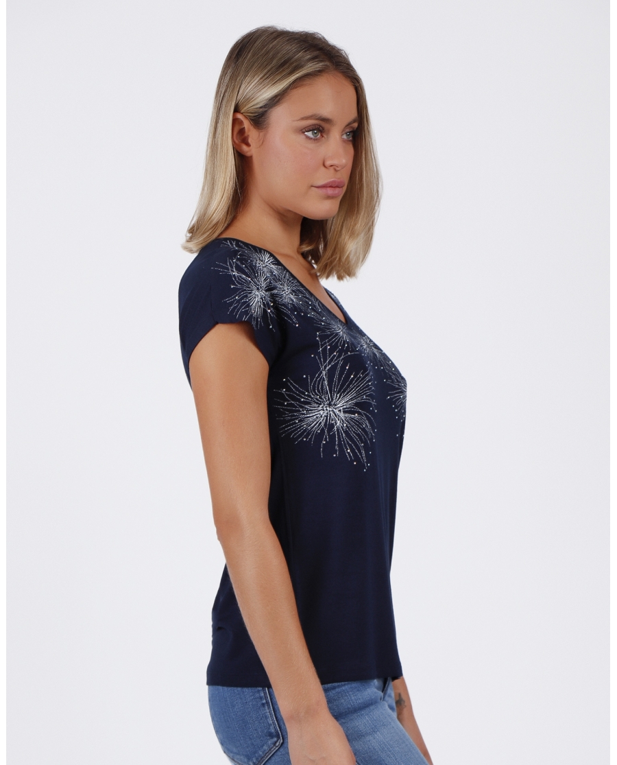ADMAS Camiseta Manga Corta Planetario para Mujer MARINO
