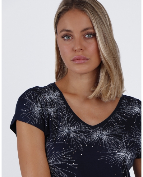 ADMAS Camiseta Manga Corta Planetario para Mujer MARINO 2