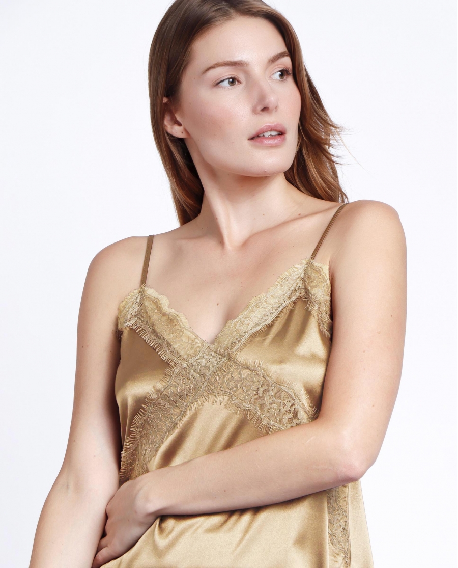 ADMAS Camiseta Tirante Puntilla Cruzada para Mujer CAVA