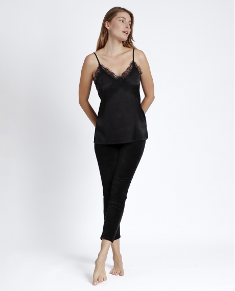 ADMAS Camiseta Tirante Puntilla Cruzada para Mujer NEGRO