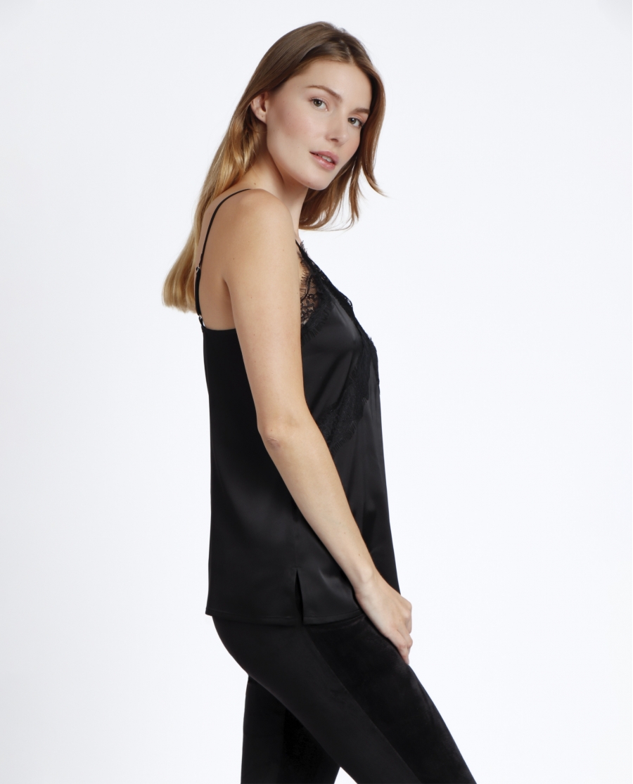 ADMAS Camiseta Tirante Puntilla Cruzada para Mujer NEGRO