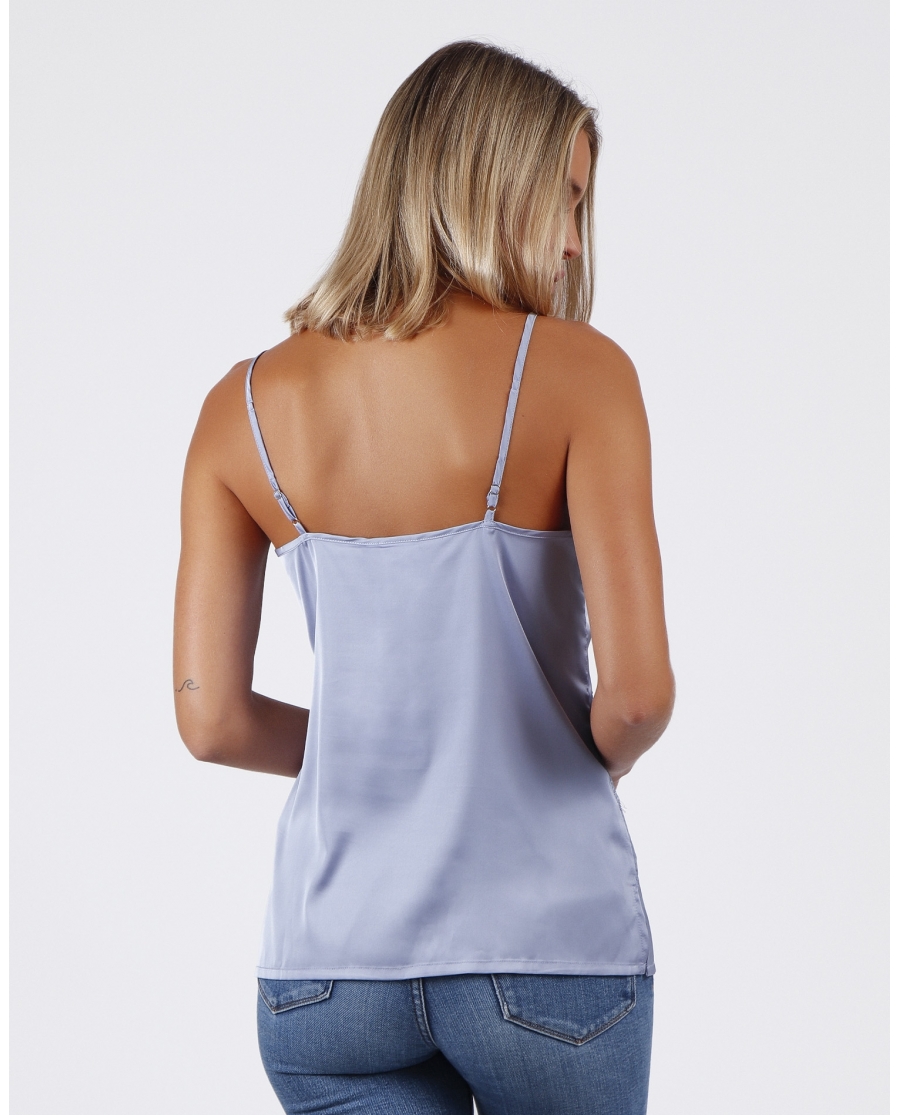 ADMAS Camiseta Tirante Puntilla Cruzada para Mujer CIELO