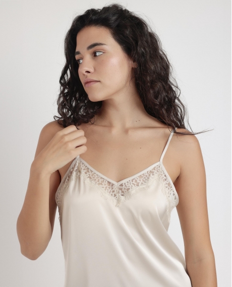 ADMAS Camiseta Tirante Puntilla Escote para Mujer CAVA 2