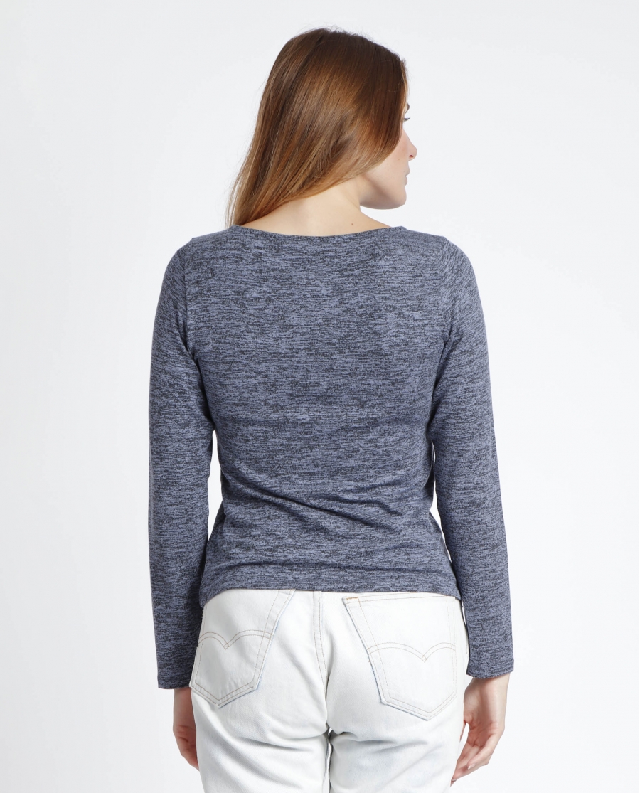 ADMAS Camiseta Manga Larga Calentita Cuello Barca para Mujer AZUL JASPE