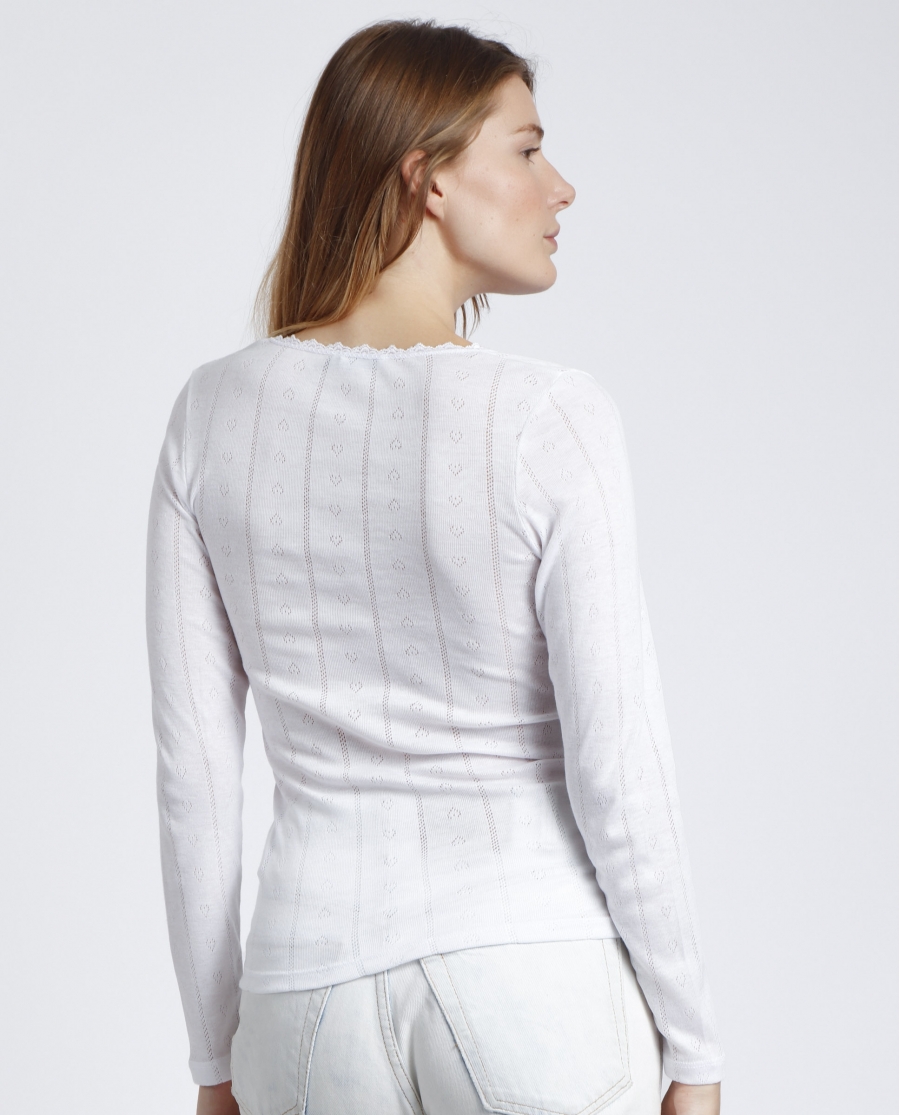 ADMAS Camiseta Manga Larga Canalé para Mujer BLANCO
