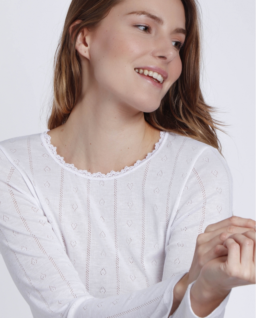 ADMAS Camiseta Manga Larga Canalé para Mujer BLANCO