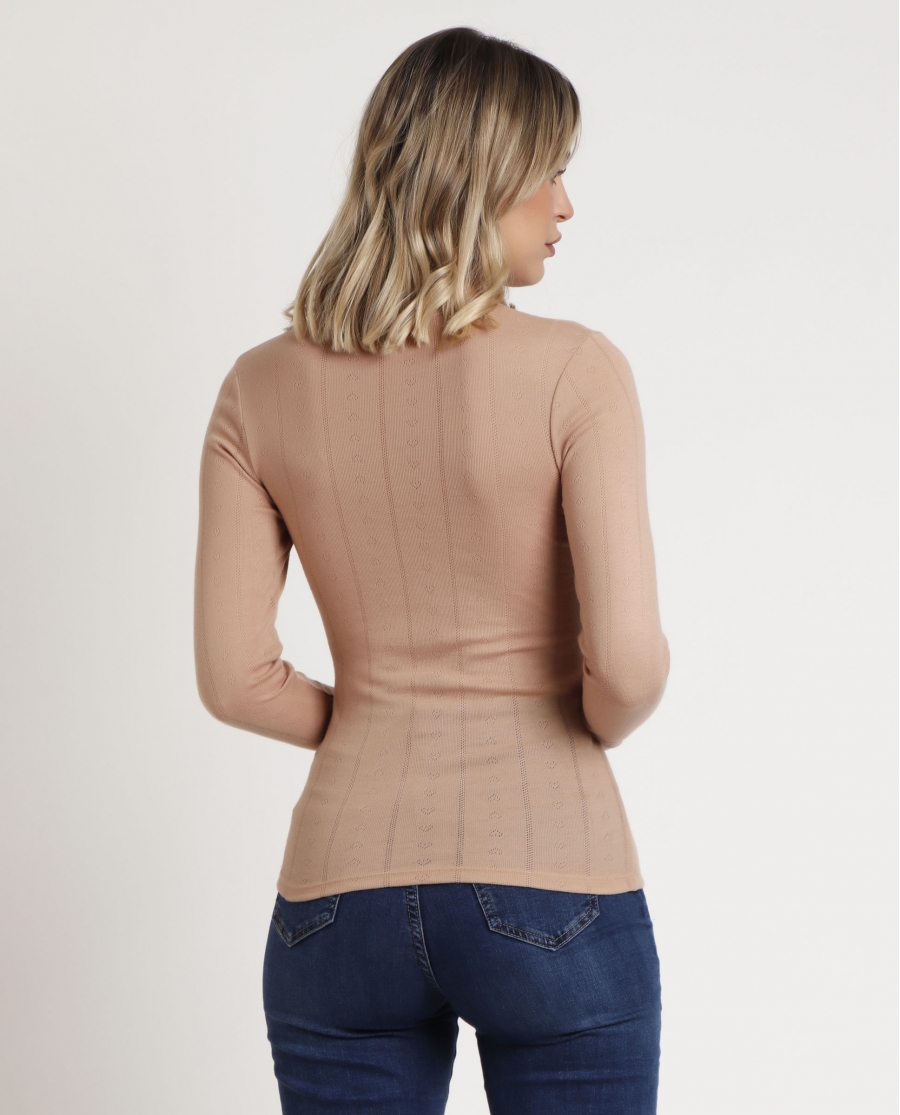 ADMAS Camiseta Manga Larga Canalé para Mujer BEIGE