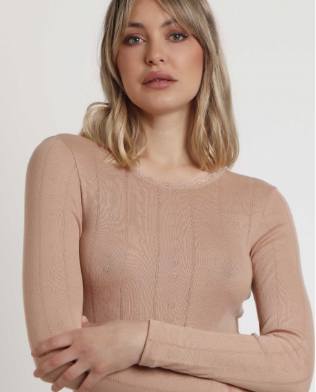 ADMAS Camiseta Manga Larga Canalé para Mujer BEIGE 2