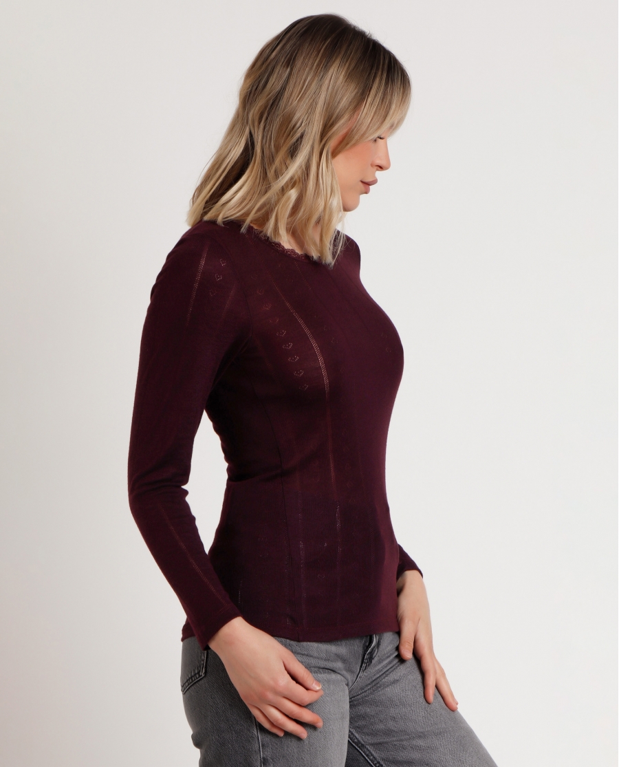 ADMAS Camiseta Manga Larga Canalé para Mujer BERENJENA